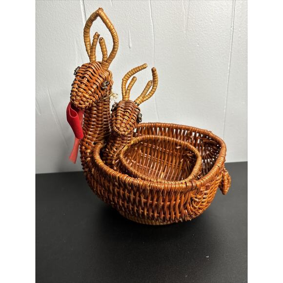 Vintage Nesting Deer Baskets Brown Wicker Reindeer Rattan Planter Weave Woven - Picture 7 of 16